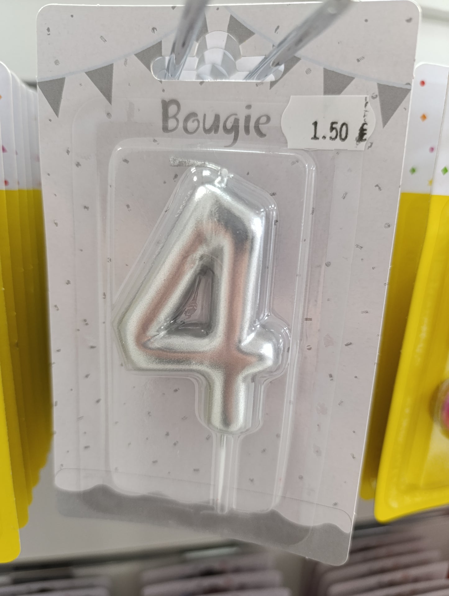 Bougie métallisée argent chiffre 4