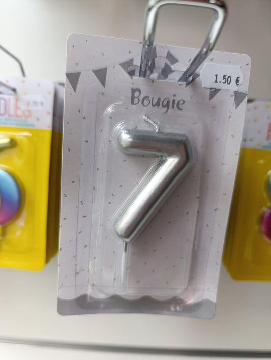 Bougie métallisée argent chiffre 7