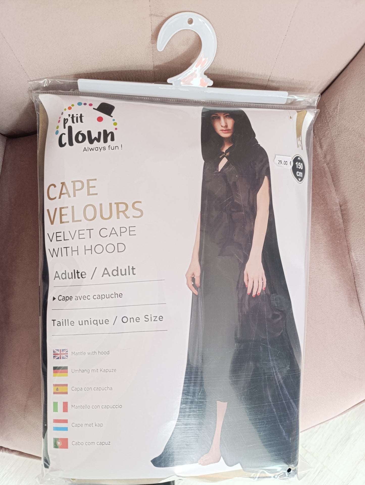 Cape velours noire adulte