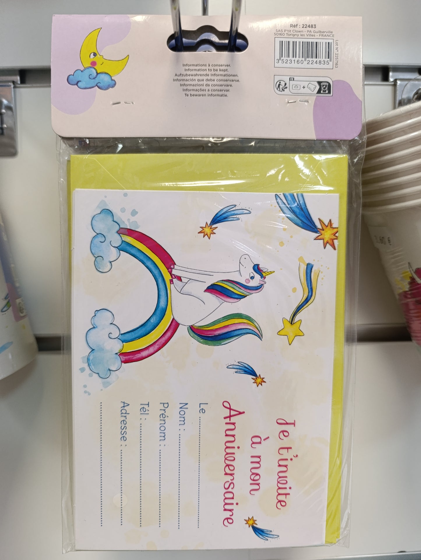 Cartons d'invitation licorne lot de 8