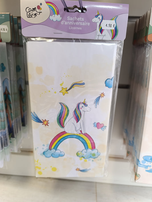 Sachets d'anniversaire licorne lot de 8