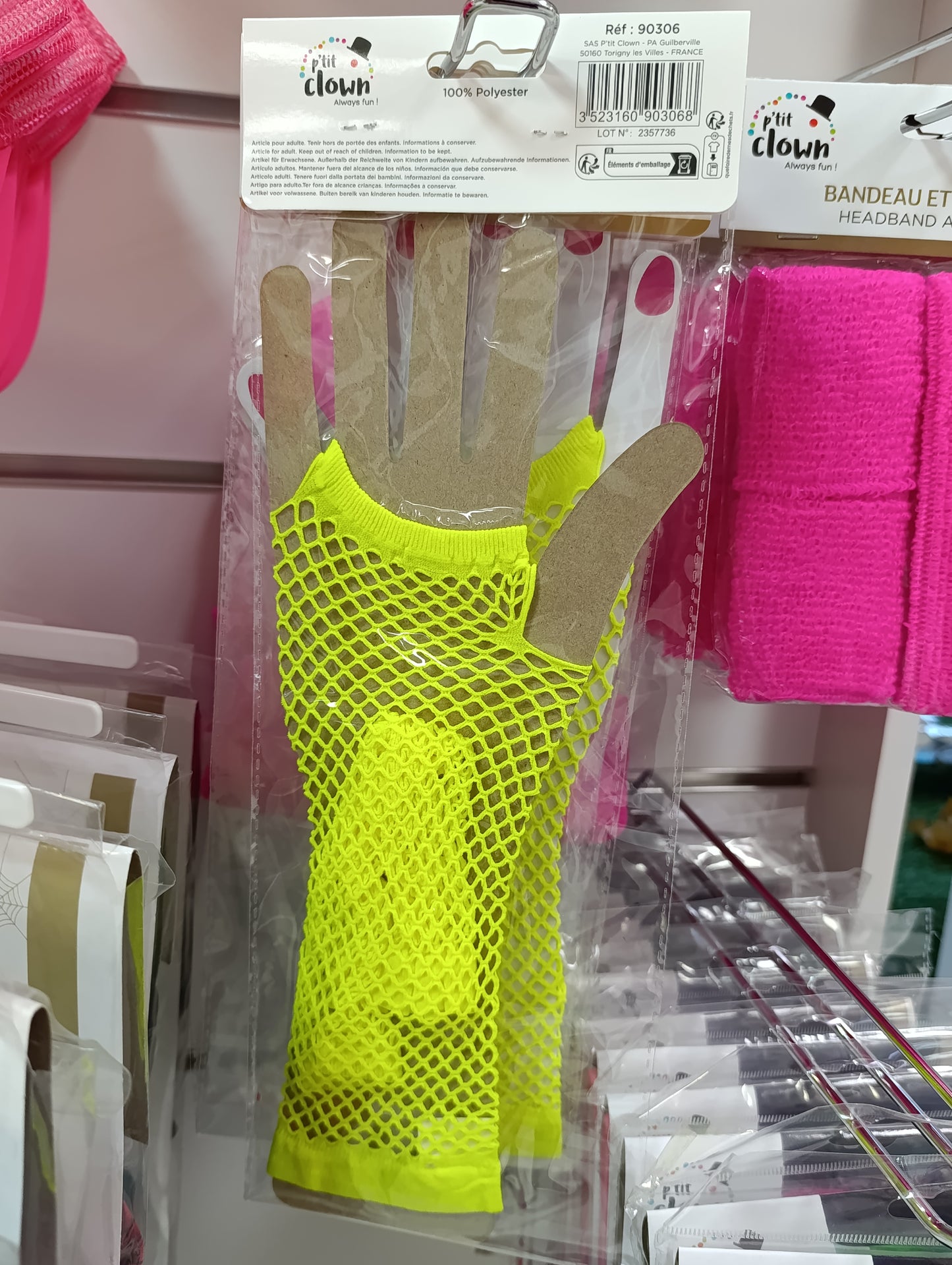 Mitaines en résille jaunes fluo taille unique