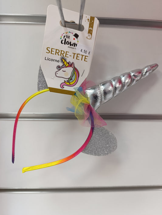 Serre tête licorne argent, arc en ciel