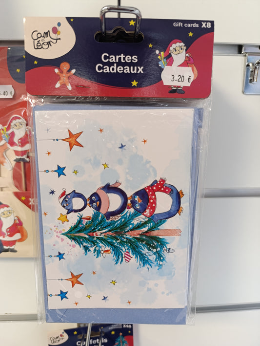 Cartes cadeaux Noël lot de 8