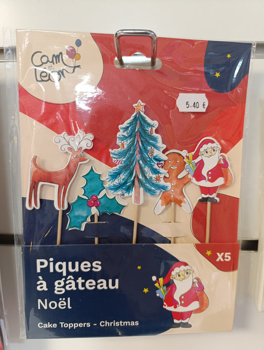 Piques à gâteau thème Noël lot de 5