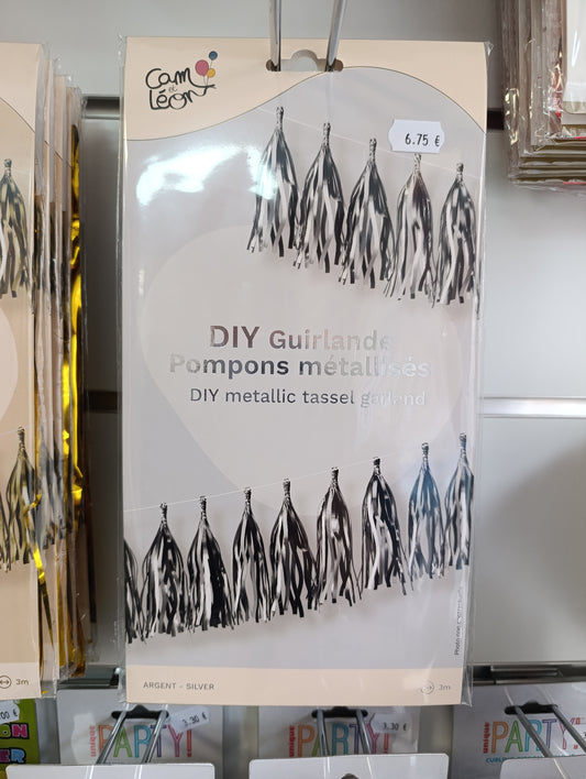 Guirlande DIY pompons métallisés argent 3m