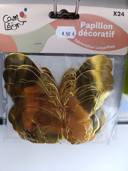 Papillons décoratifs lot de 24 or