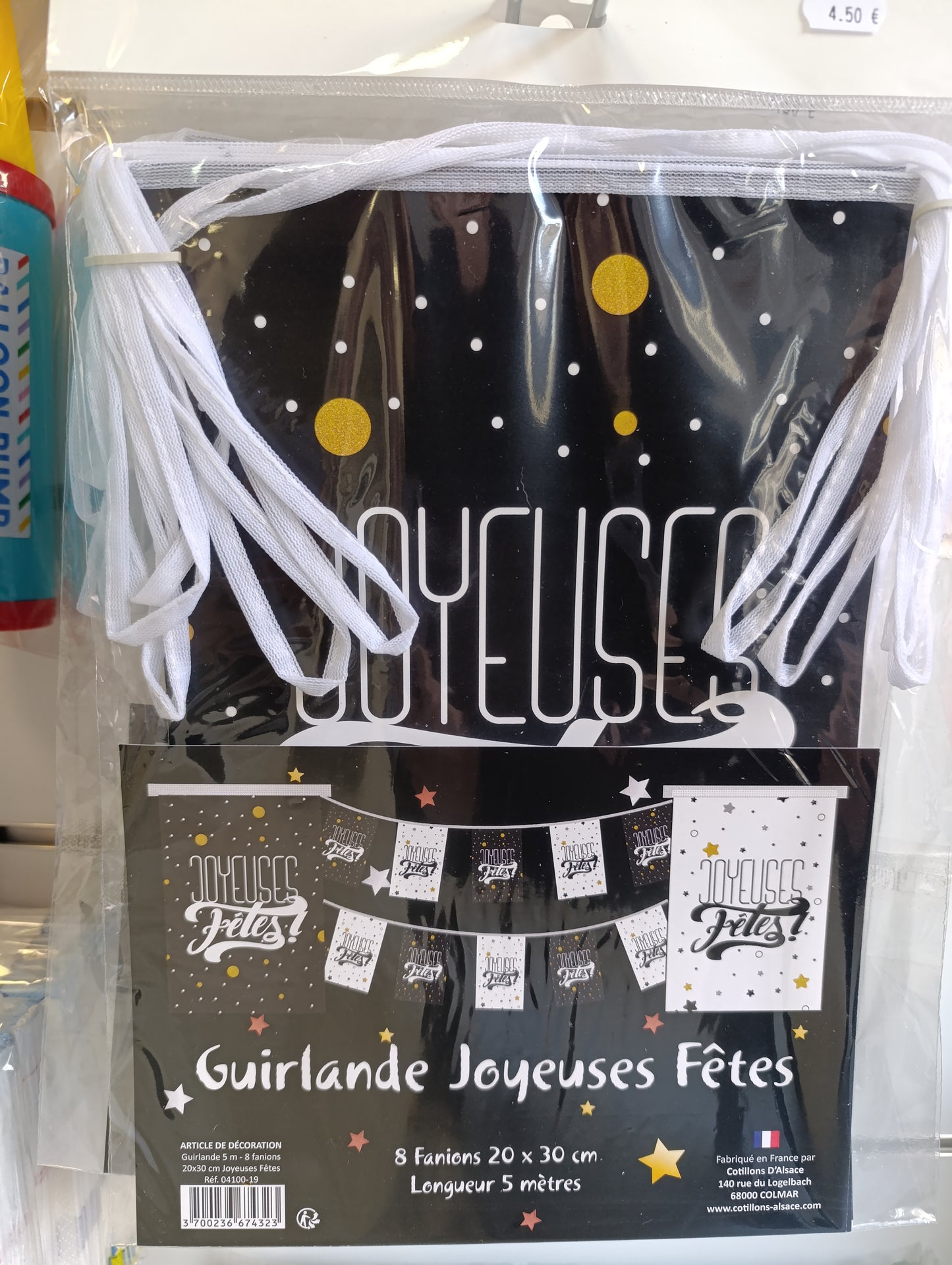 Guirlande joyeuses fêtes noir/blanc 5m