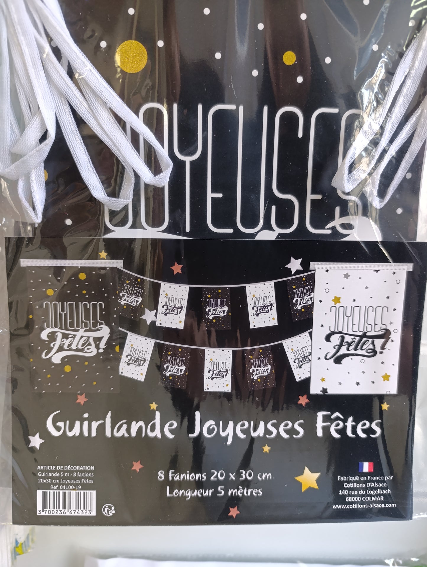 Guirlande joyeuses fêtes noir/blanc 5m