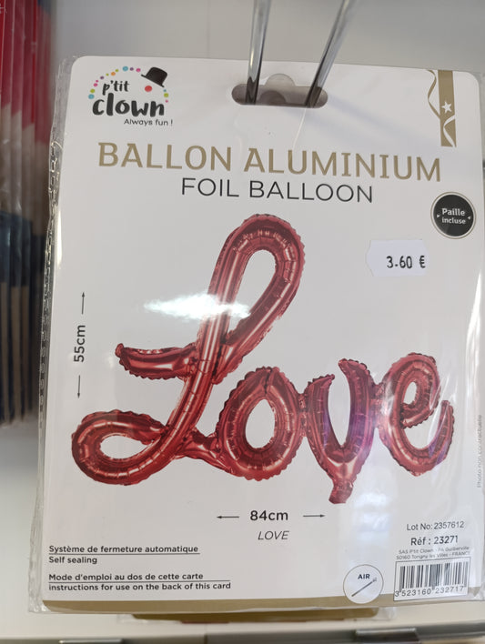 Ballon aluminium love rouge 84cm×55cm