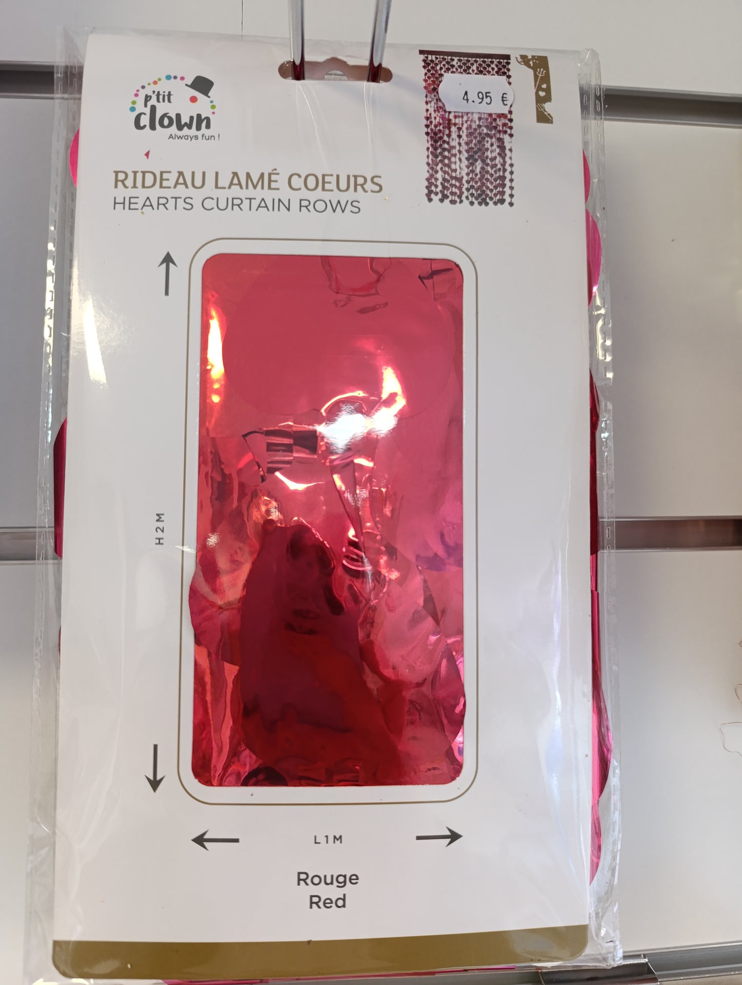 Rideau lamé coeur rouge 1m×2m