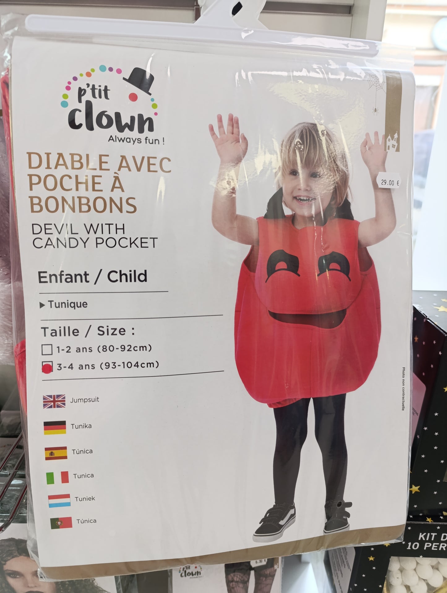 Déguisement diable avec poche à bonbons 3/4ans